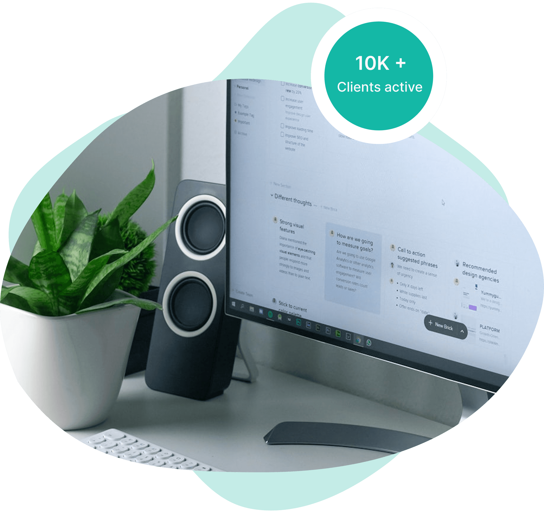 Workspace with monitor showing active clients metric